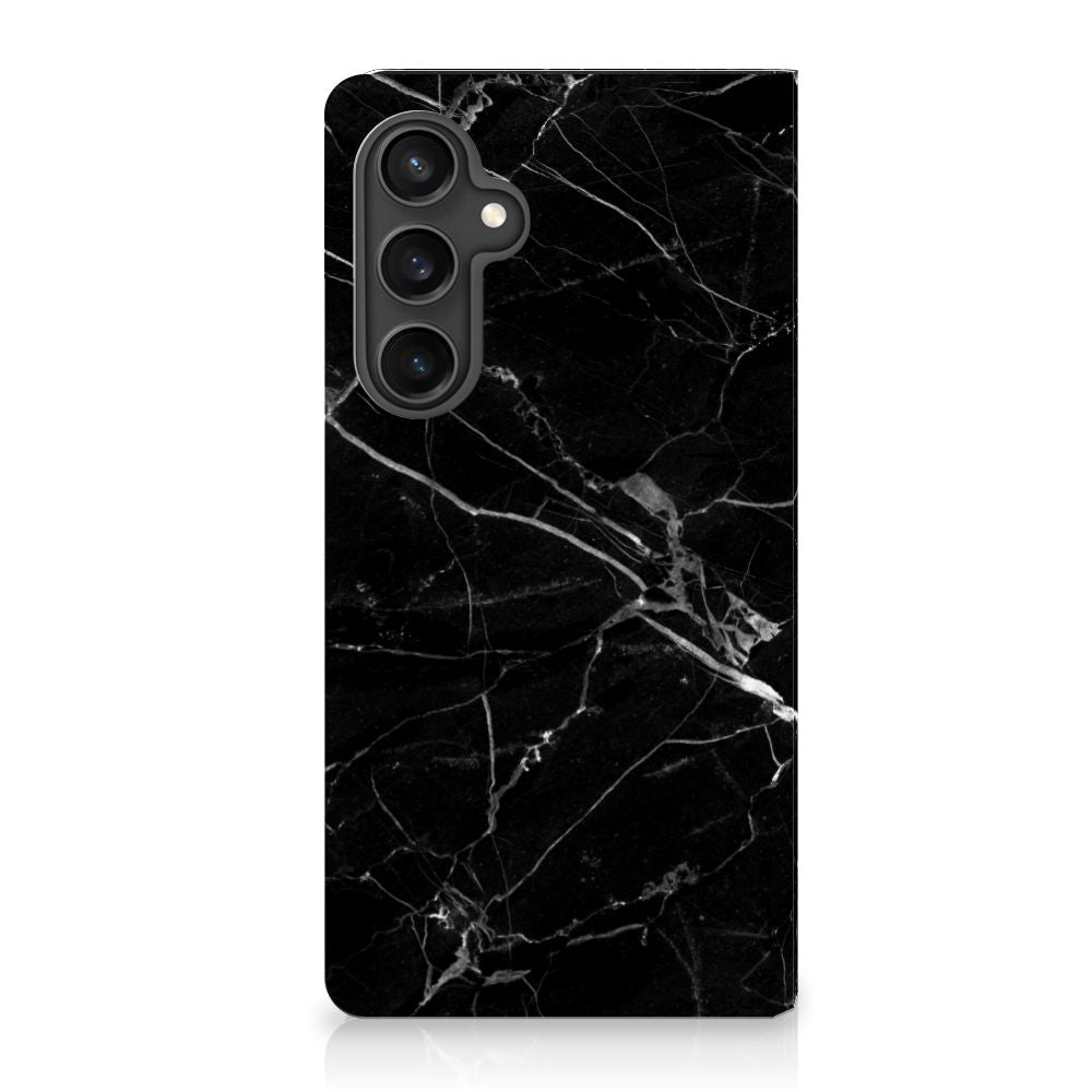 Samsung Galaxy S23 FE Standcase Marmer Zwart ontwerp achterkant zwart marmer
