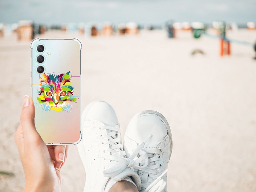Samsung Galaxy S23 FE Stevig Bumper Hoesje Cat Color Cat kleur design hand beach