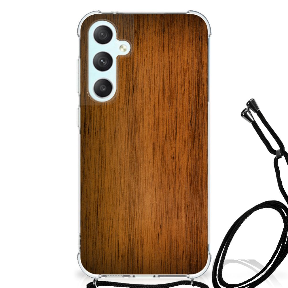 Samsung Galaxy S23 FE Stevig Telefoonhoesje Donker Hout achterkant