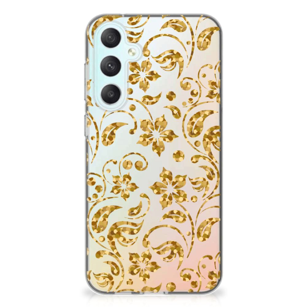 Samsung Galaxy S23 FE TPU Case Gouden Bloemen achterzijde ontwerp