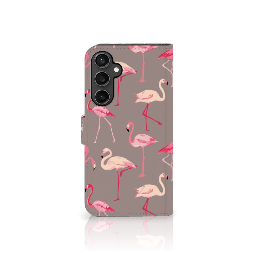 Samsung Galaxy S23 FE Telefoonhoesje met Pasjes Flamingo design flamingo aanzicht