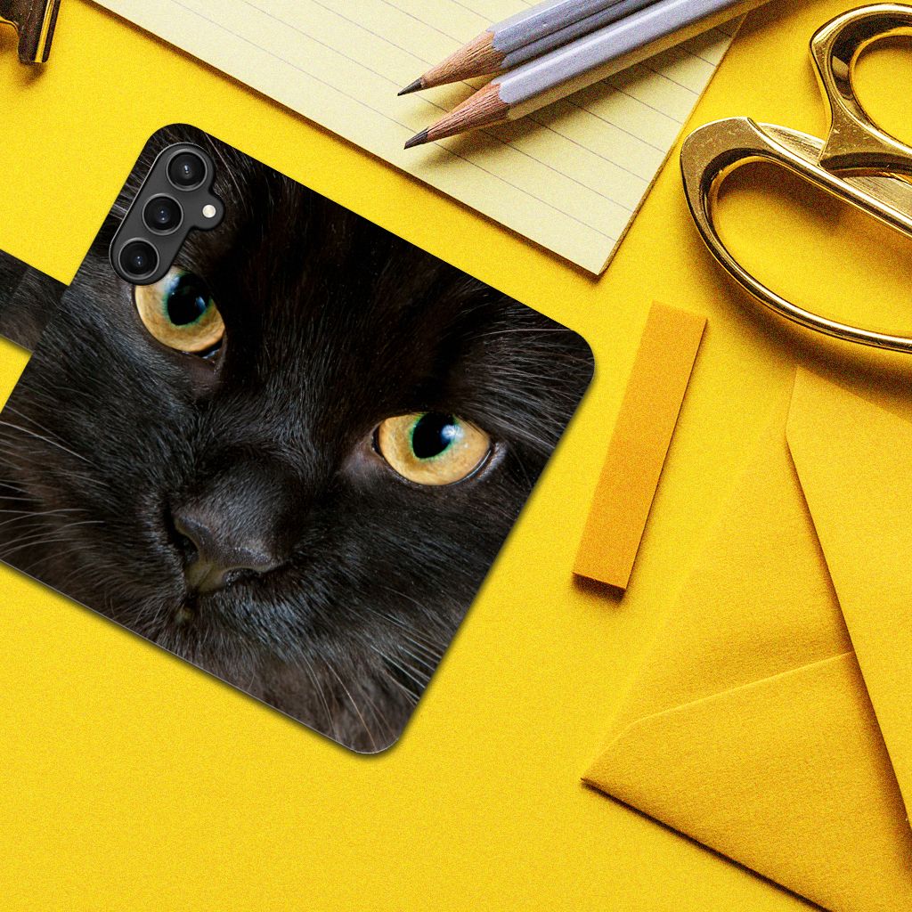 Samsung Galaxy S23 FE Telefoonhoesje met Pasjes Zwarte Kat design zwart kat aanzicht