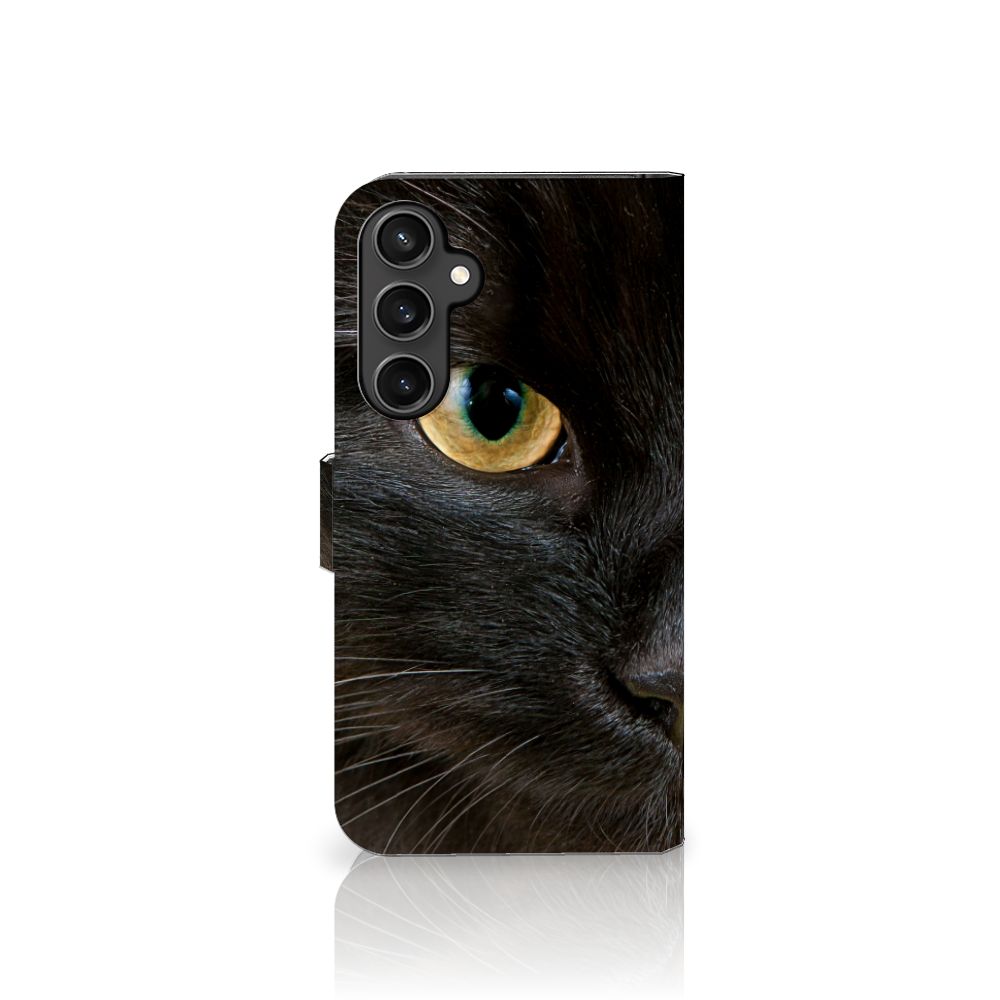 Samsung Galaxy S23 FE Telefoonhoesje met Pasjes Zwarte Kat design zwarte kat aanzicht