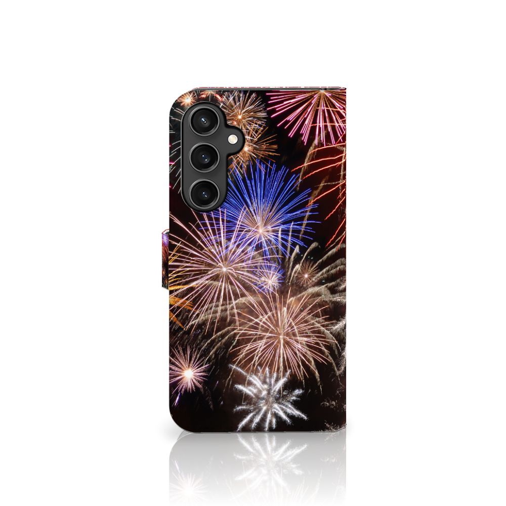 Samsung Galaxy S23 FE Wallet Case met Pasjes Vuurwerk met kleurrijke vuurwerkprint 🎆 voor bescherming en gebruiksgemak.