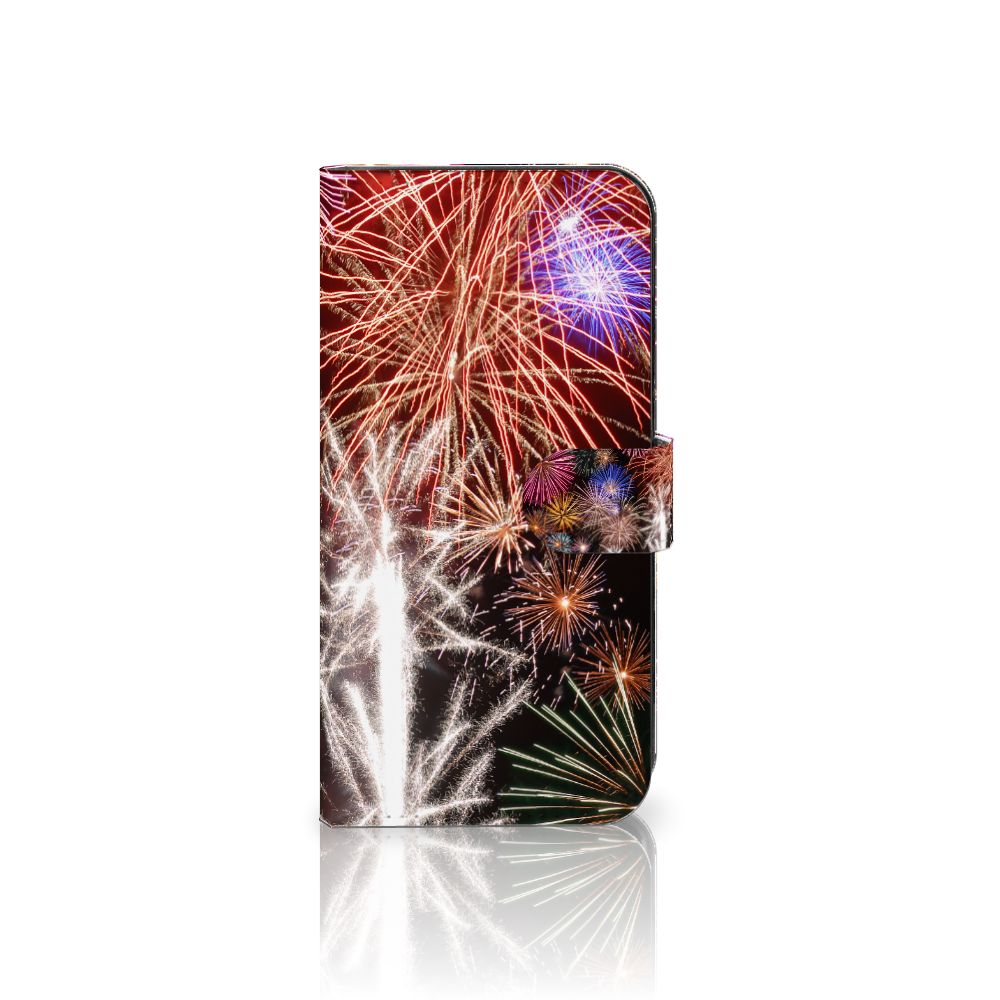 Samsung Galaxy S23 FE Wallet Case met Pasjes Vuurwerk met kleurrijke vuurwerkprint en uitstekende bescherming.