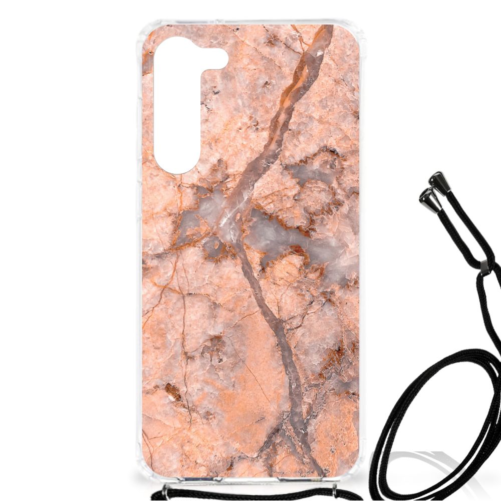 Samsung Galaxy S23 Plus Anti-Shock Hoesje Marmer Oranje B2C Telecom