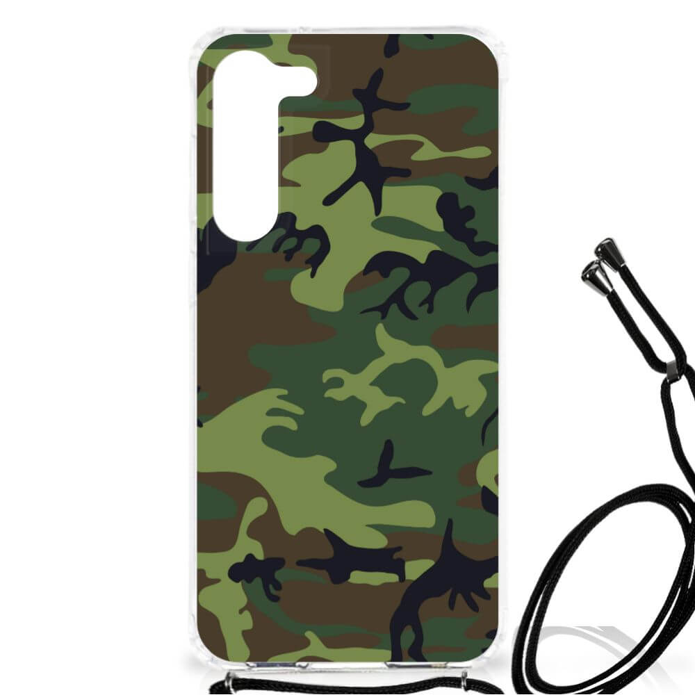 Samsung Galaxy S23 Plus Doorzichtige Silicone Hoesje Army Dark camouflage design voorkant