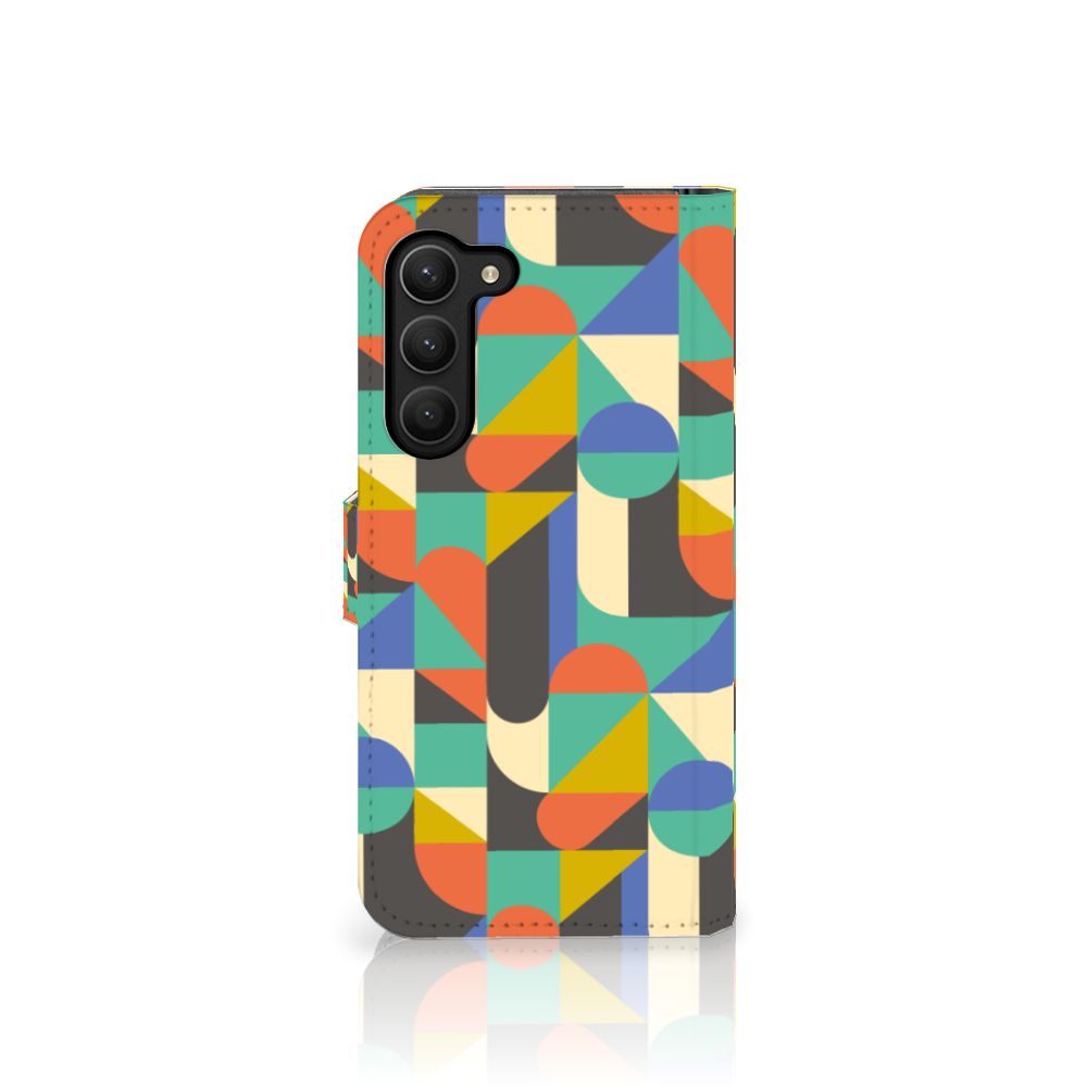 Samsung Galaxy S23 Plus Telefoon Hoesje Funky Retro Retro kleuren geometrische patronen aanzicht