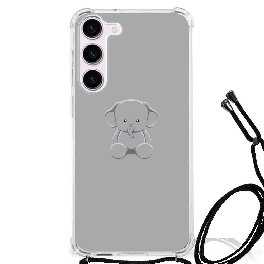 Samsung Galaxy S23 Stevig Bumper Hoesje Grijs Baby Olifant achterzijde