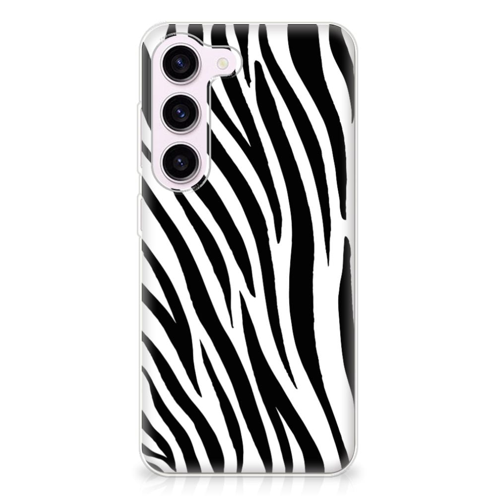 Samsung Galaxy S23 TPU Hoesje Zebra zwart wit zebra strepen achterzijde