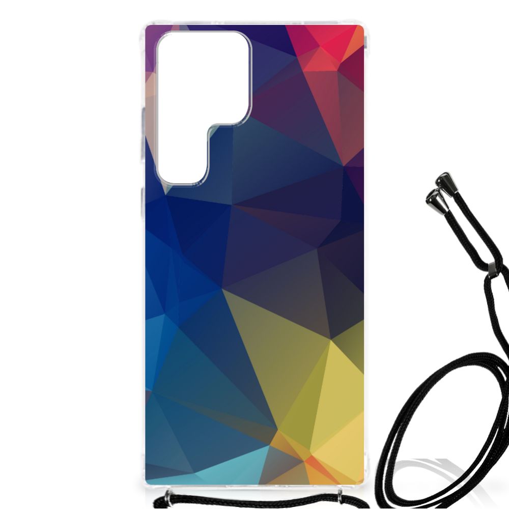 Samsung Galaxy S23 Ultra Shockproof Case Polygon Dark voorkant