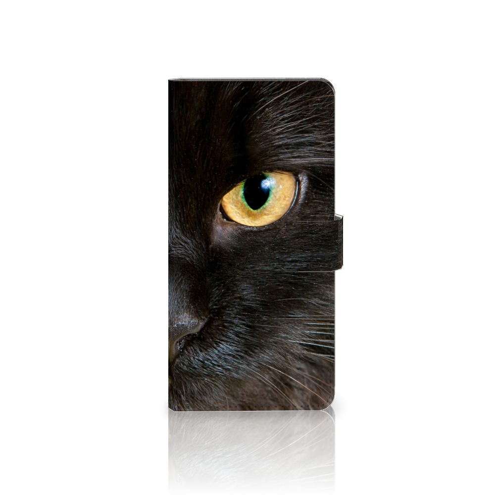 Samsung Galaxy S23 Ultra Telefoonhoesje met Pasjes Zwarte Kat telefoonhoesje design zwarte kat aanzicht