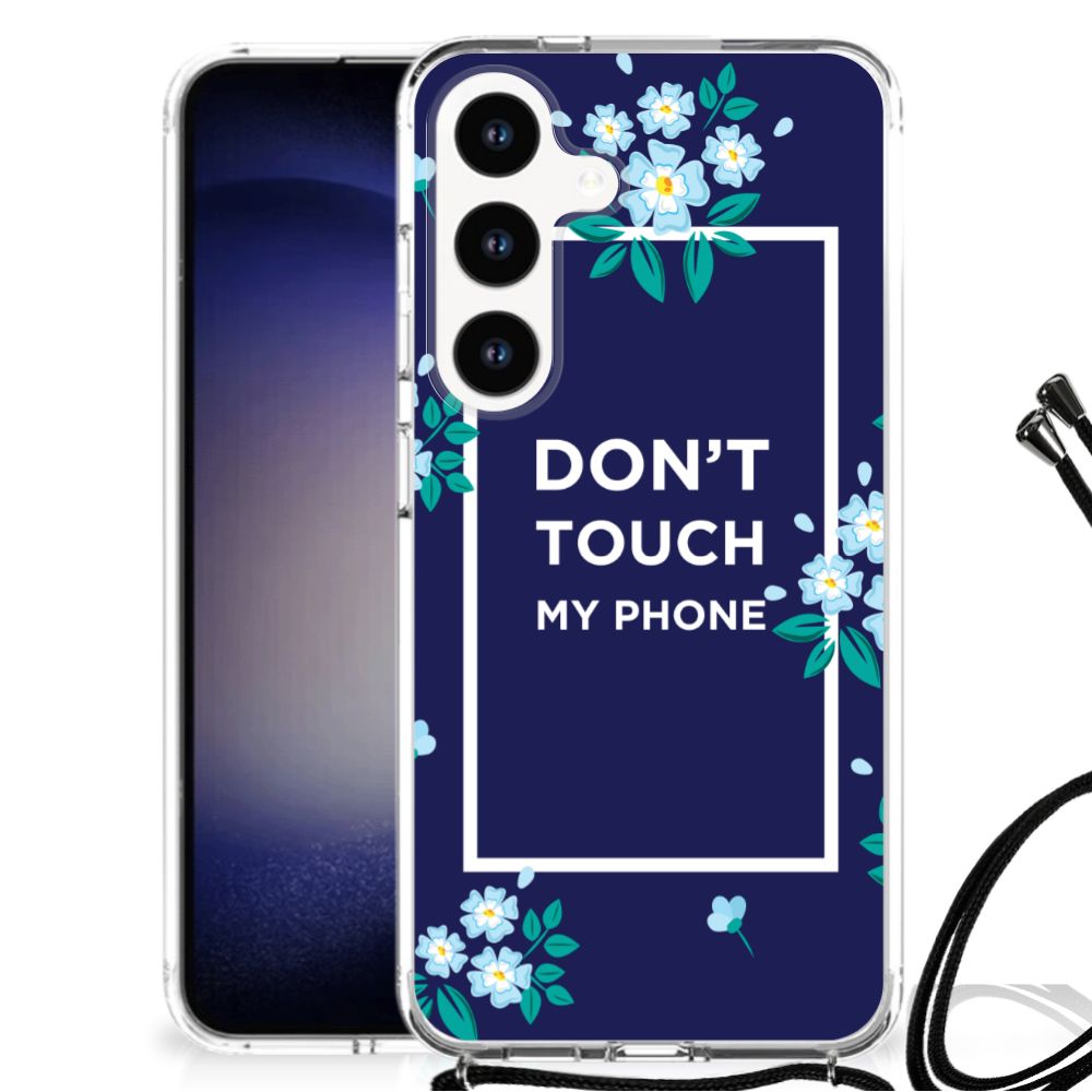 Samsung Galaxy S24 Anti Shock Case Flowers Blue DTMP voorkant bloemdesign