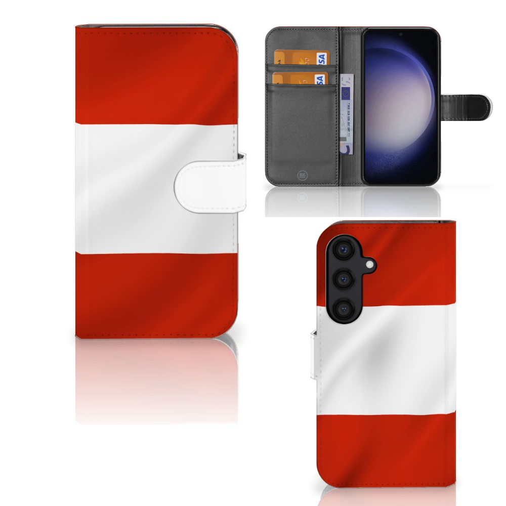 Samsung Galaxy S24 Bookstyle Case Oostenrijk design vlag aanzicht