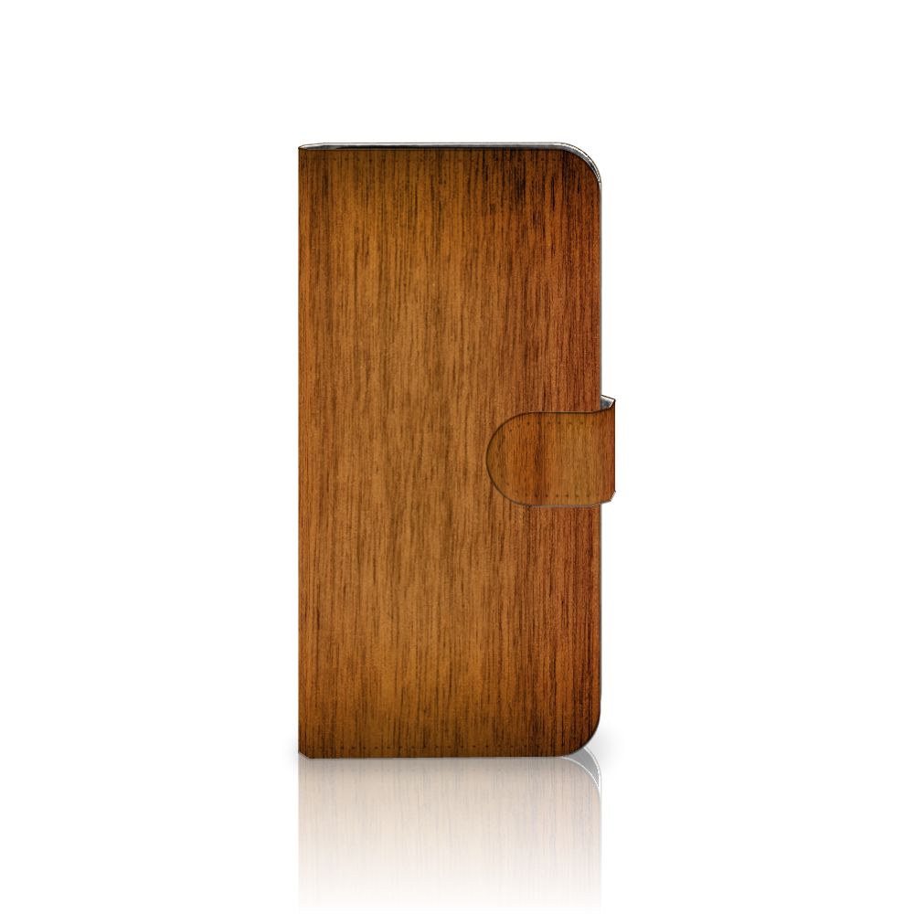 Samsung Galaxy S24 FE Book Style Case Donker Hout boek stijl hoesje houten design zij aanzicht
