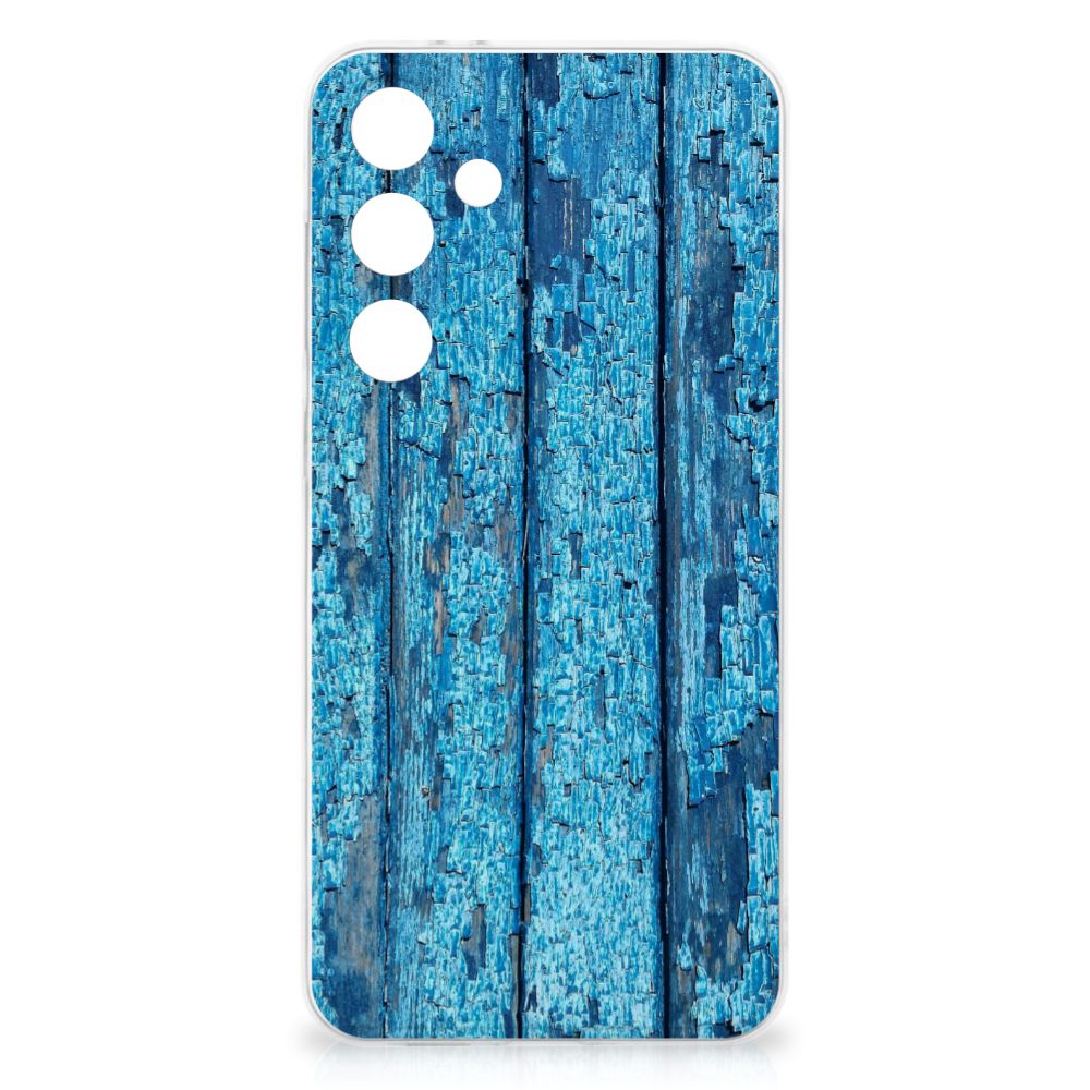 Samsung Galaxy S24 FE Bumper Hoesje Wood Blue ontwerp blauw hout achterzijde
