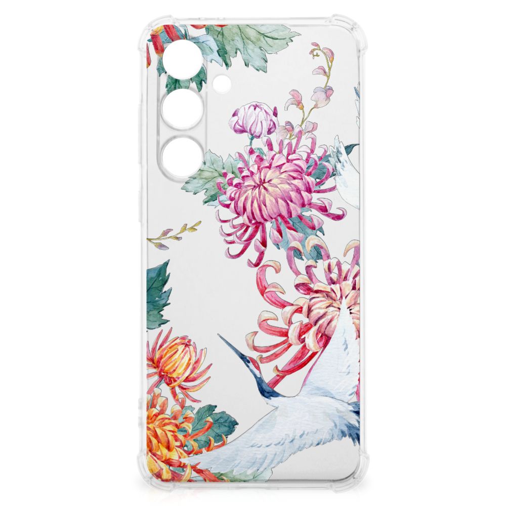 Samsung Galaxy S24 FE Case Anti-shock Bird Flowers design voorkant