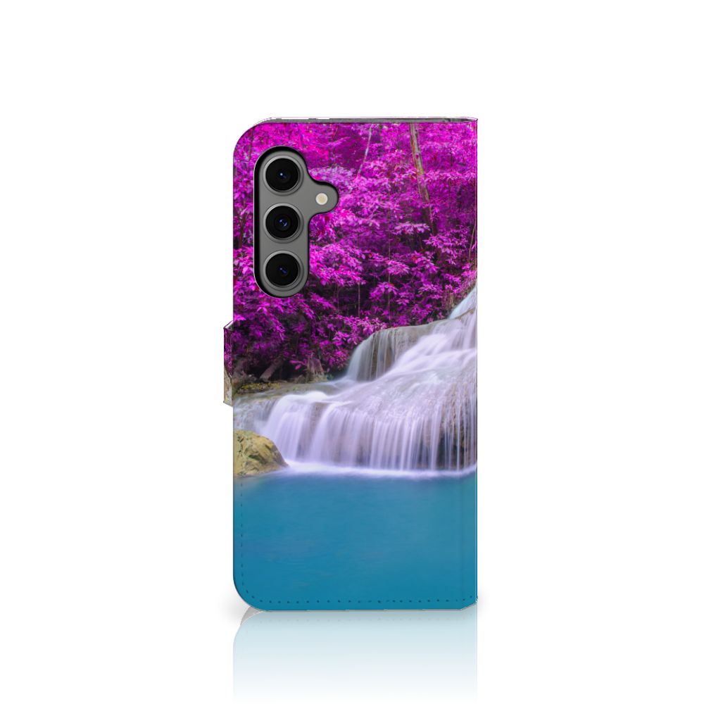 Samsung Galaxy S24 FE Flip Cover Waterval Flipcover waterval paarse bomen aanzicht