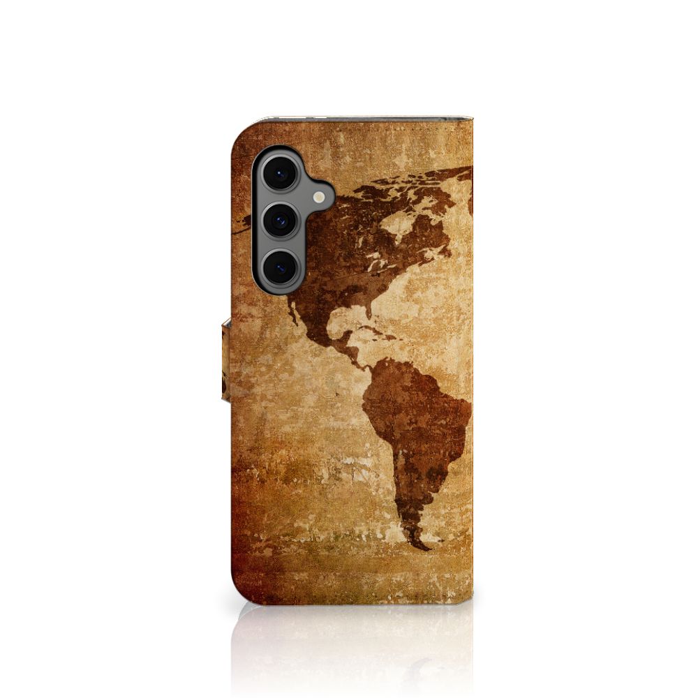Samsung Galaxy S24 FE Flip Cover Wereldkaart wereldkaart bruin design voorkant