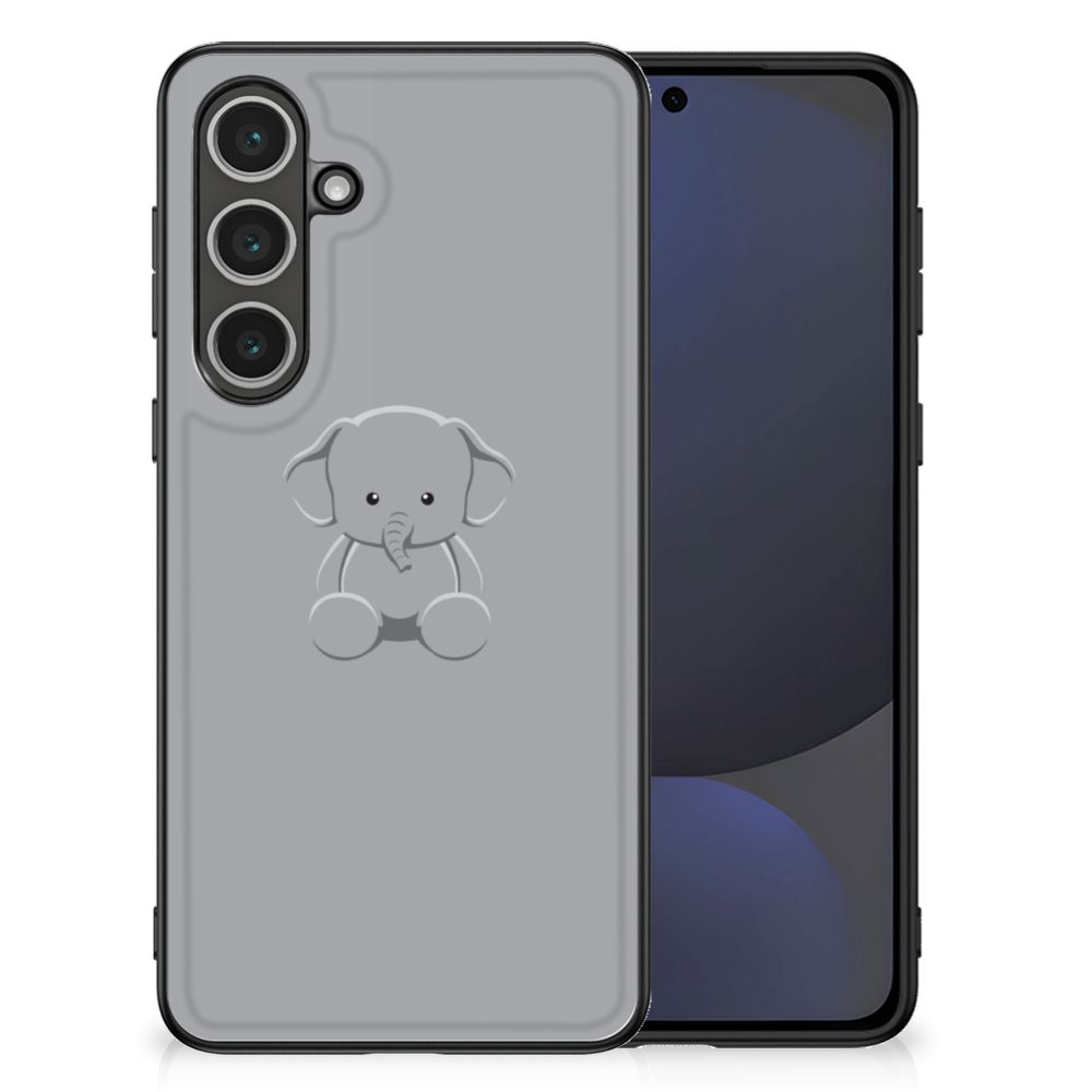 Samsung Galaxy S24 FE Hoesje Grijs Baby Olifant illustraties achterkant