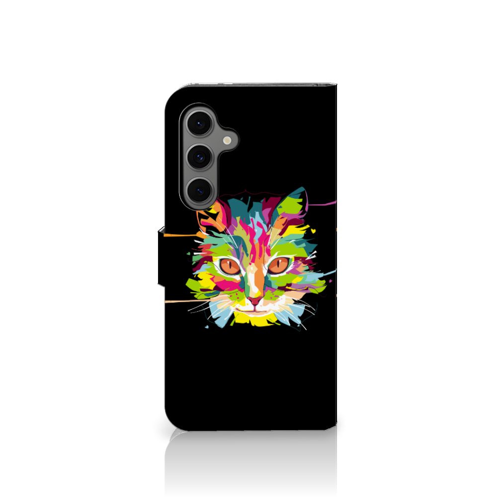 Samsung Galaxy S24 FE Leuk Hoesje Cat Color kattenhoofd kleurrijk zwart