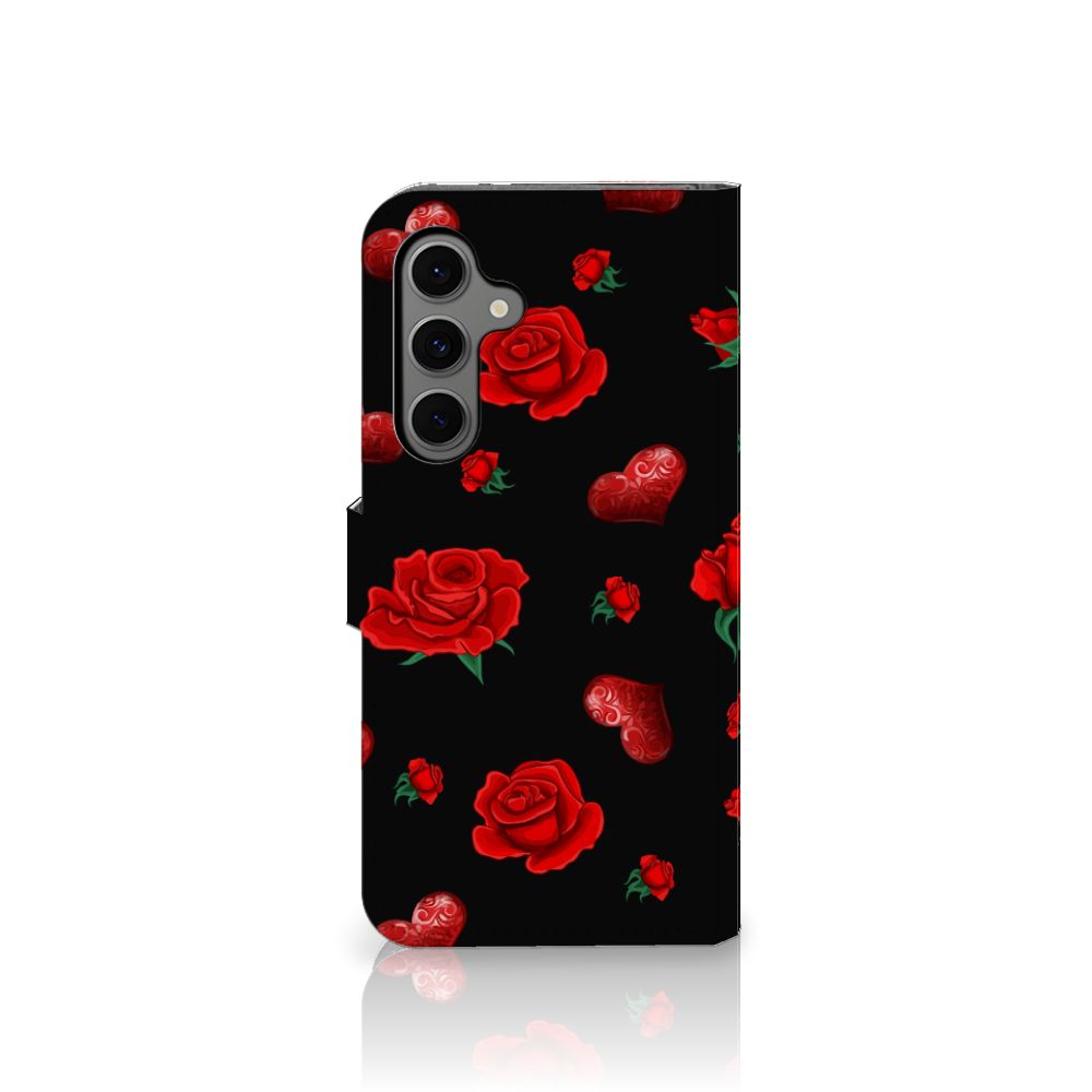 Samsung Galaxy S24 FE Leuk Hoesje Valentine boekhoes rozen hartjes zijaanzicht