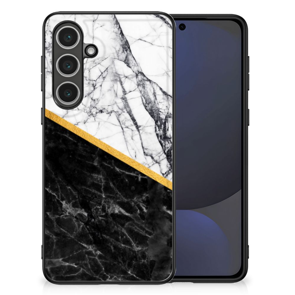 Samsung Galaxy S24 FE Marmeren Print Telefoonhoesje Marmer Wit Zwart achterkant ontwerp marmer