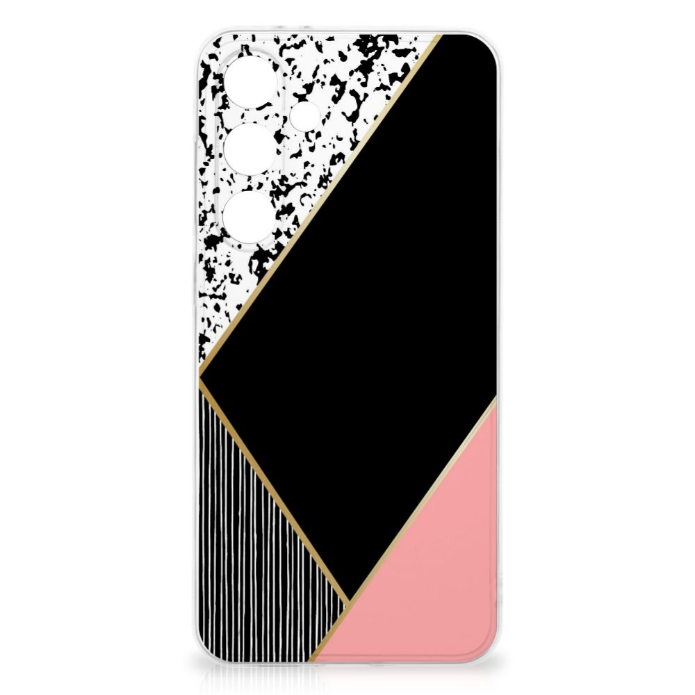 Samsung Galaxy S24 FE TPU Hoesje Zwart Roze Vormen Design Achterkant