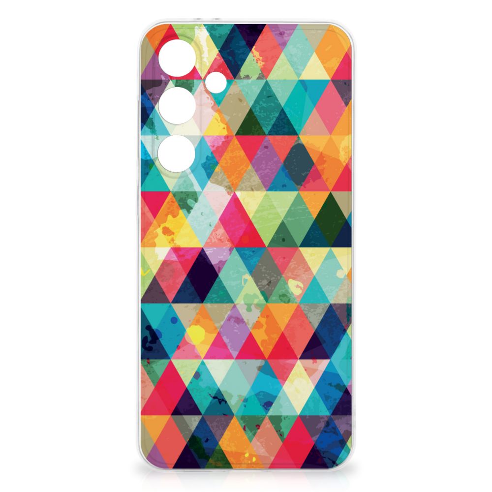 Samsung Galaxy S24 FE TPU bumper Geruit kleurrijk design schuin