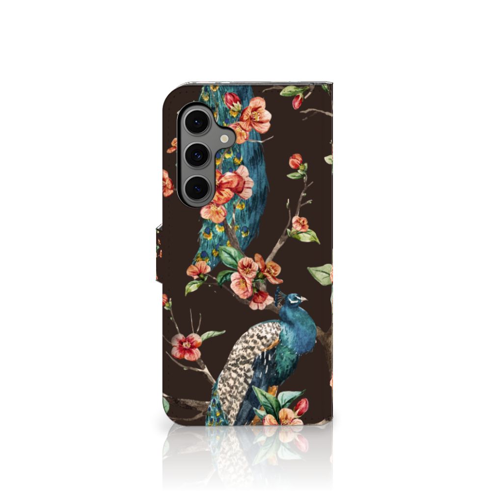 Samsung Galaxy S24 FE Telefoonhoesje met Pasjes Pauw met Bloemen telefoonhoesje pauw bloemen achterkant