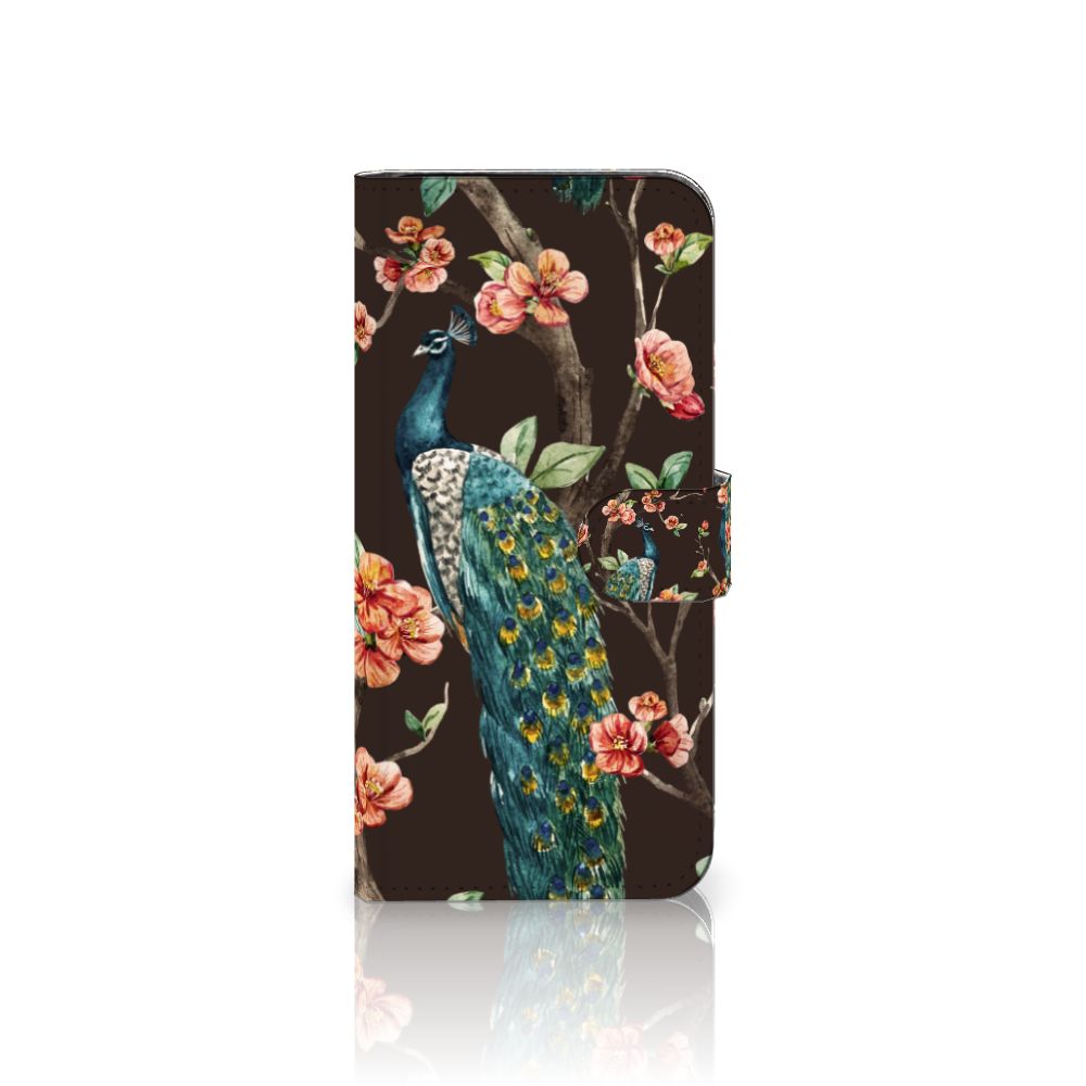 Samsung Galaxy S24 FE Telefoonhoesje met Pasjes Pauw met Bloemen design pauw bloemen aanzicht