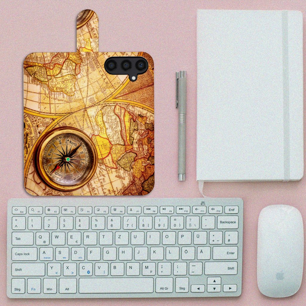 Samsung Galaxy S24 Flip Cover Kompas kompas wereldkaart desk top