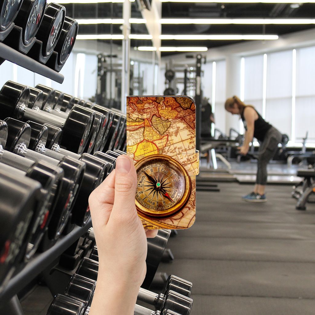 Samsung Galaxy S24 Flip Cover Kompas hoesje ontwerp kompas hand aanzicht gym