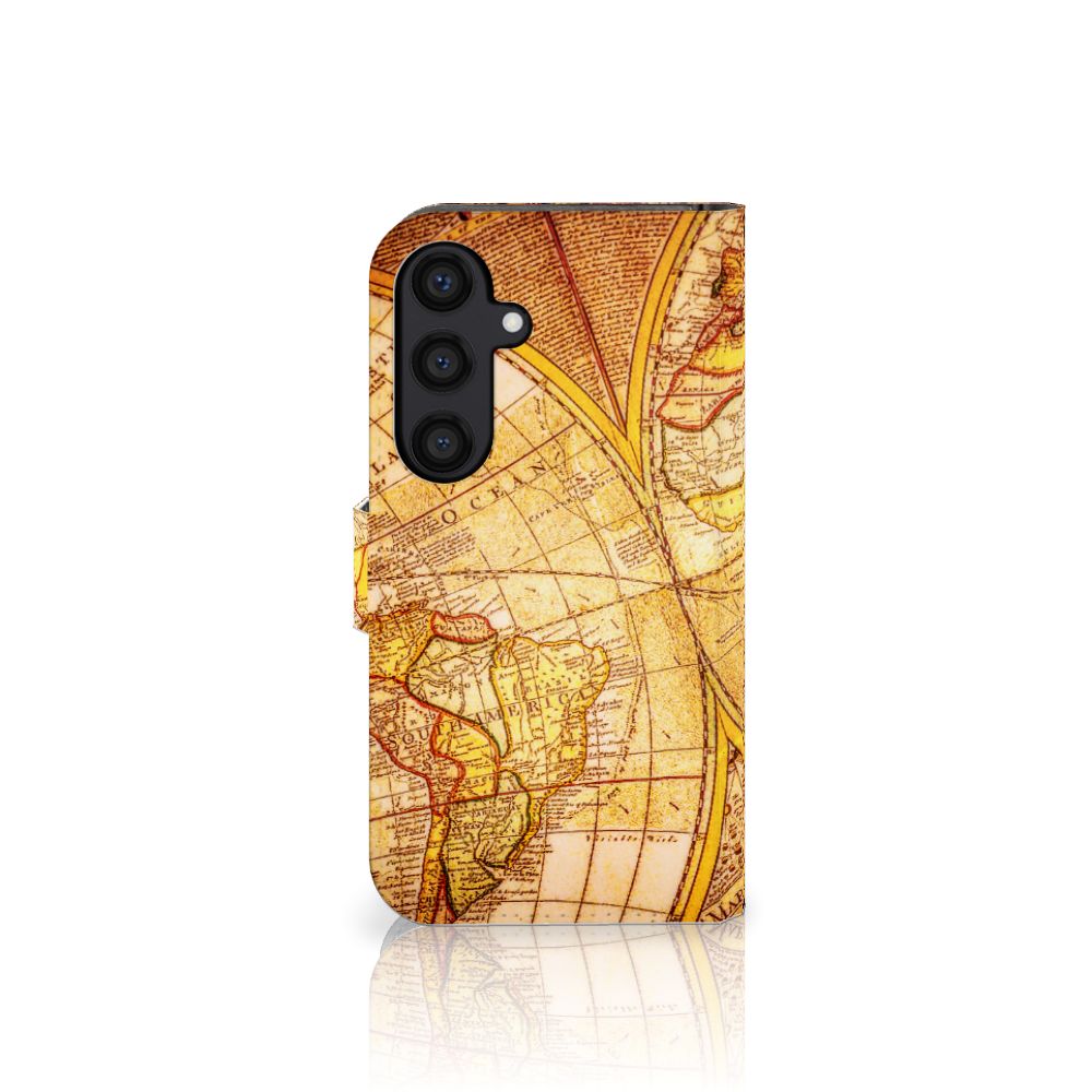 Samsung Galaxy S24 Flip Cover Kompas hoesje wereldkaart design aanzicht