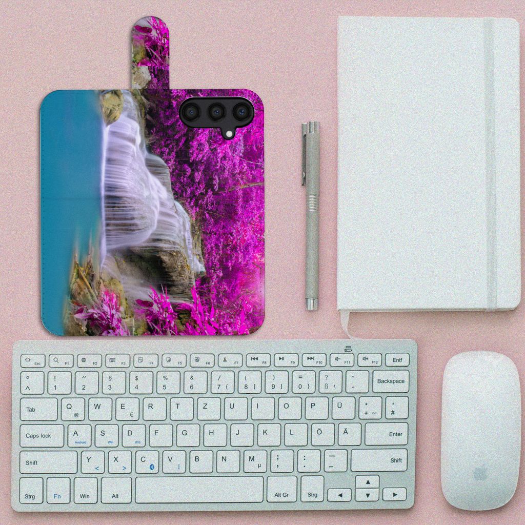 Samsung Galaxy S24 Flip Cover Waterval waterval paarse bomen design voorkant