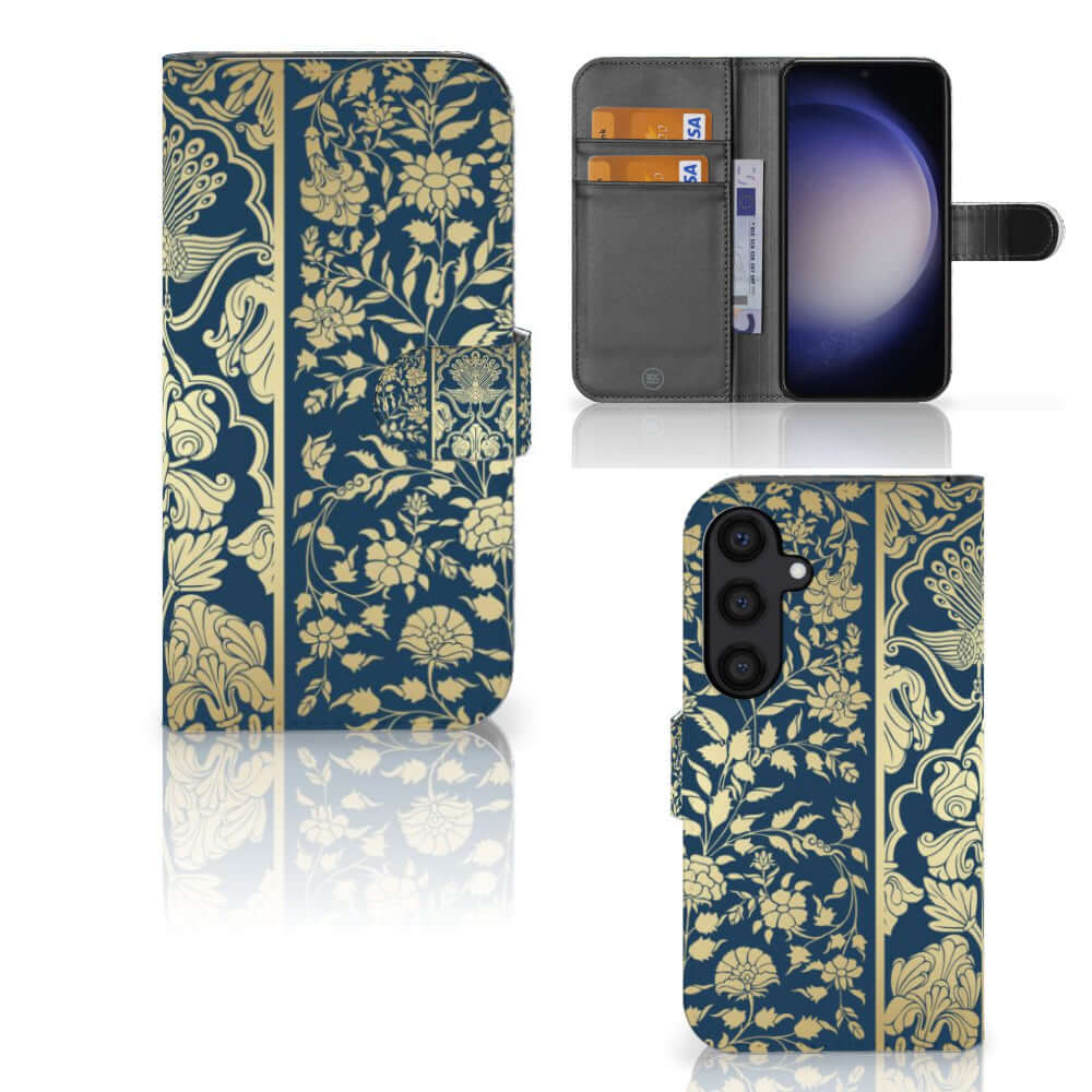Samsung Galaxy S24 Hoesje Beige Flowers design bloemen voorkant achterzijde binnenkant