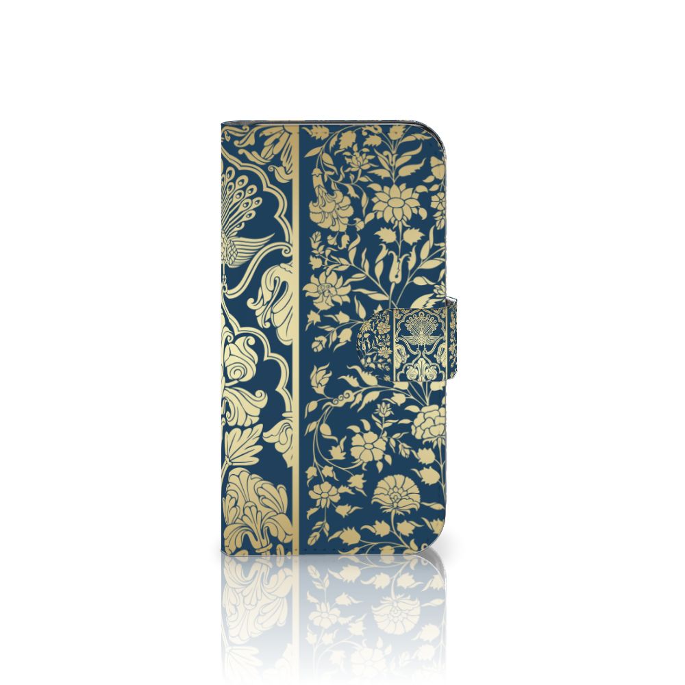 Samsung Galaxy S24 Hoesje Beige Flowers hoesje bloemen donkerblauw