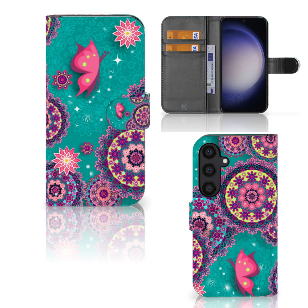 Samsung Galaxy S24 Hoesje Cirkels en Vlinders boekstijl design vlinders cirkels