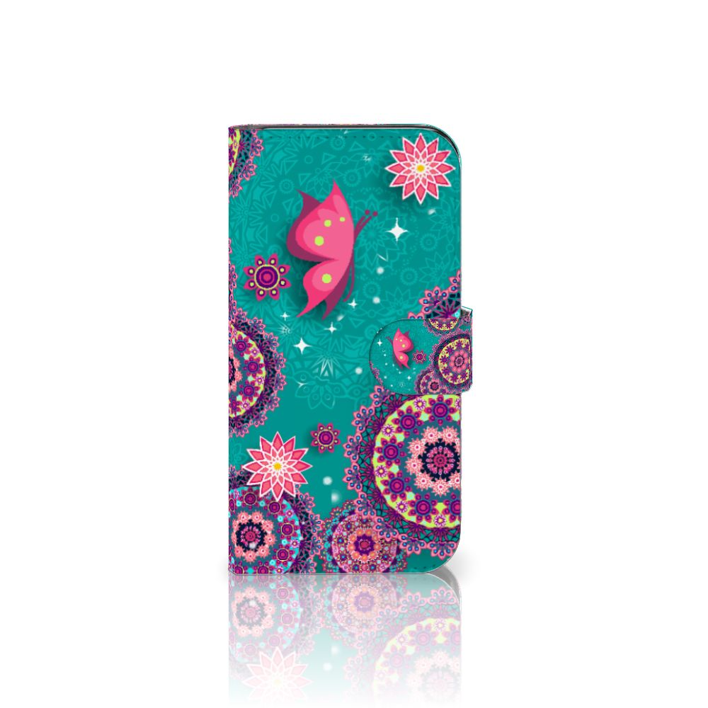 Samsung Galaxy S24 Hoesje Cirkels en Vlinders bookstyle case design vlinder aanzicht