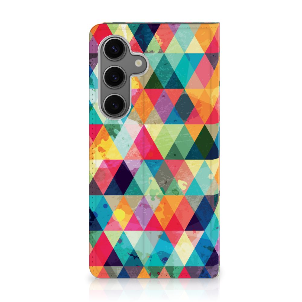 Samsung Galaxy S24 Hoesje met Magneet Geruit design geruit aanzicht