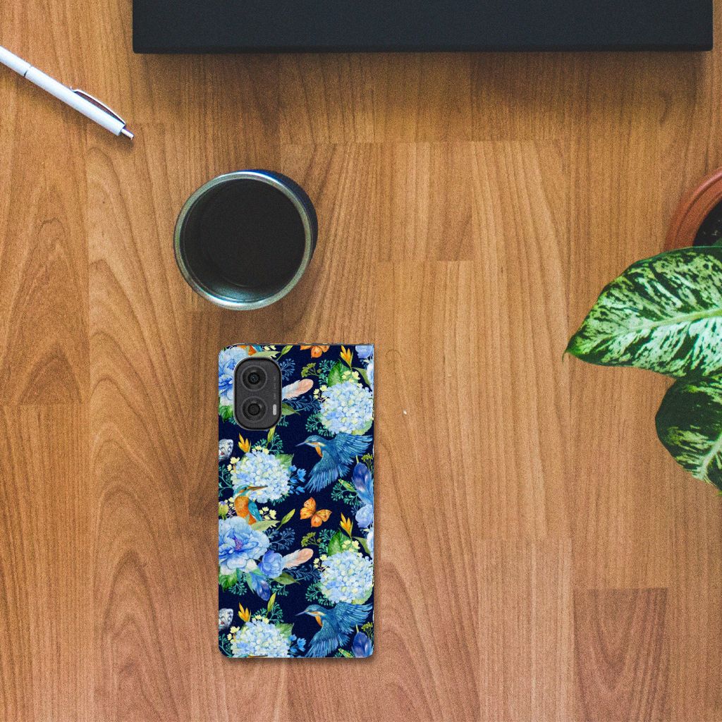 Samsung Galaxy S24 Magnet Case Gorilla bloemen design bovenaanzicht