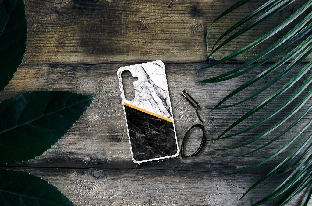 Samsung Galaxy S24 Plus Anti-Shock Hoesje Marmer Wit Zwart boven aanzicht