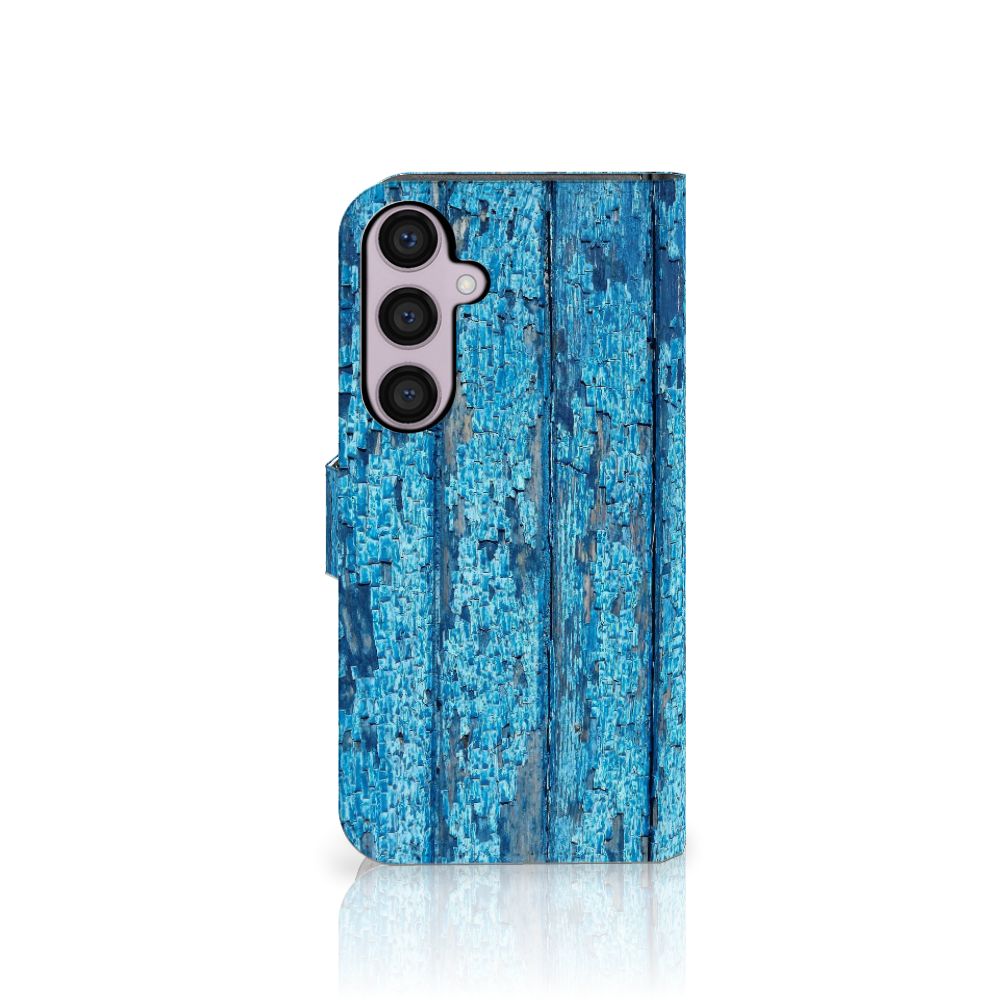 Samsung Galaxy S24 Plus Book Style Case Wood Blue design blauwe houteffect aanzicht