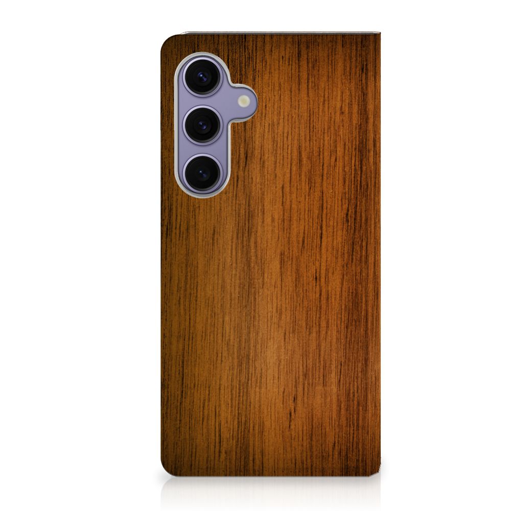 Samsung Galaxy S24 Plus Book Wallet Case Donker Hout achterzijde houtprint
