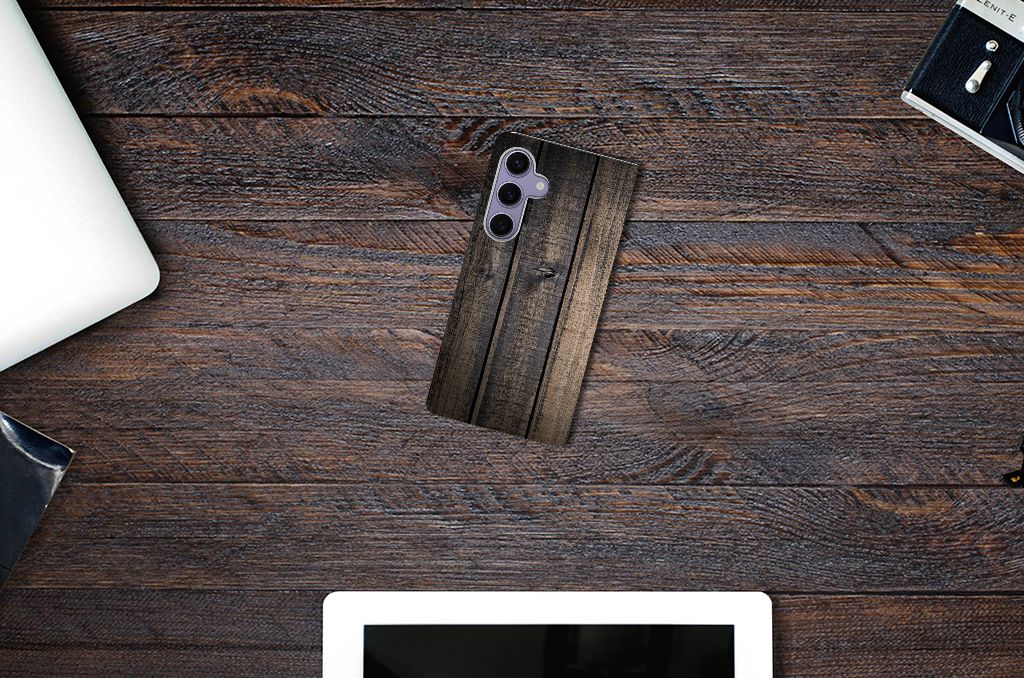 Samsung Galaxy S24 Plus Book Wallet Case Steigerhout bovenaanzicht steigerhout