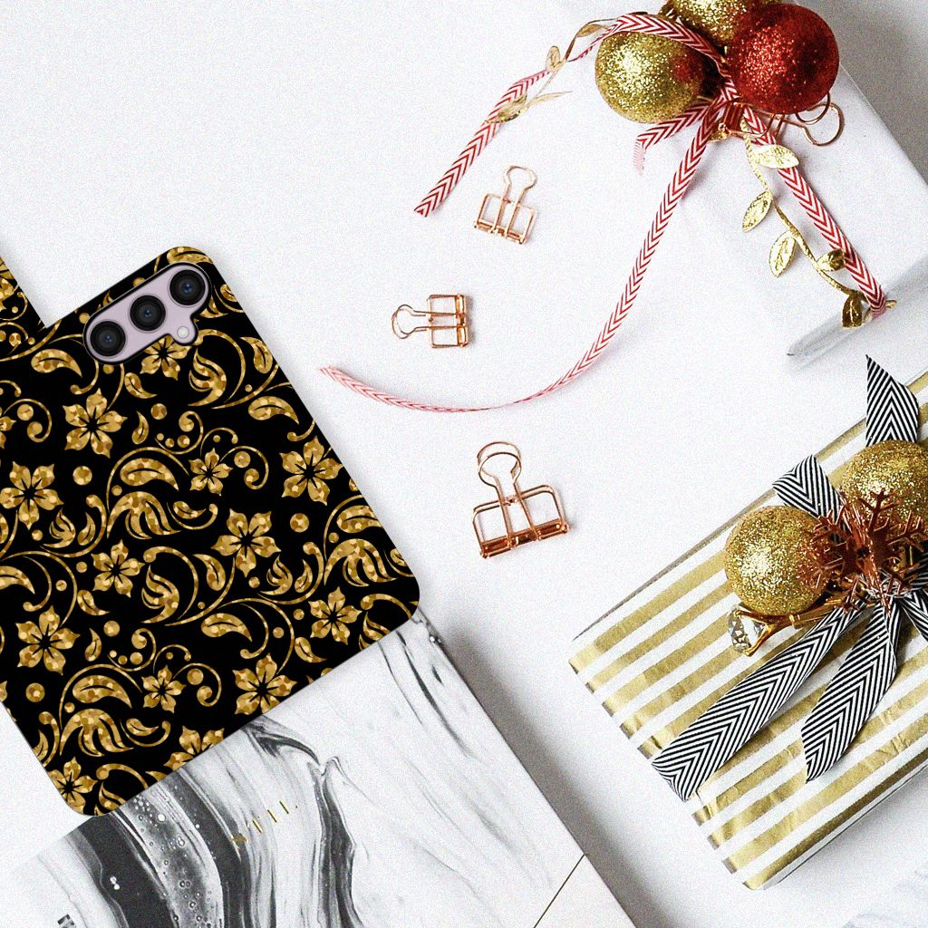 Samsung Galaxy S24 Plus Hoesje Gouden Bloemen ontwerp bovenaanzicht