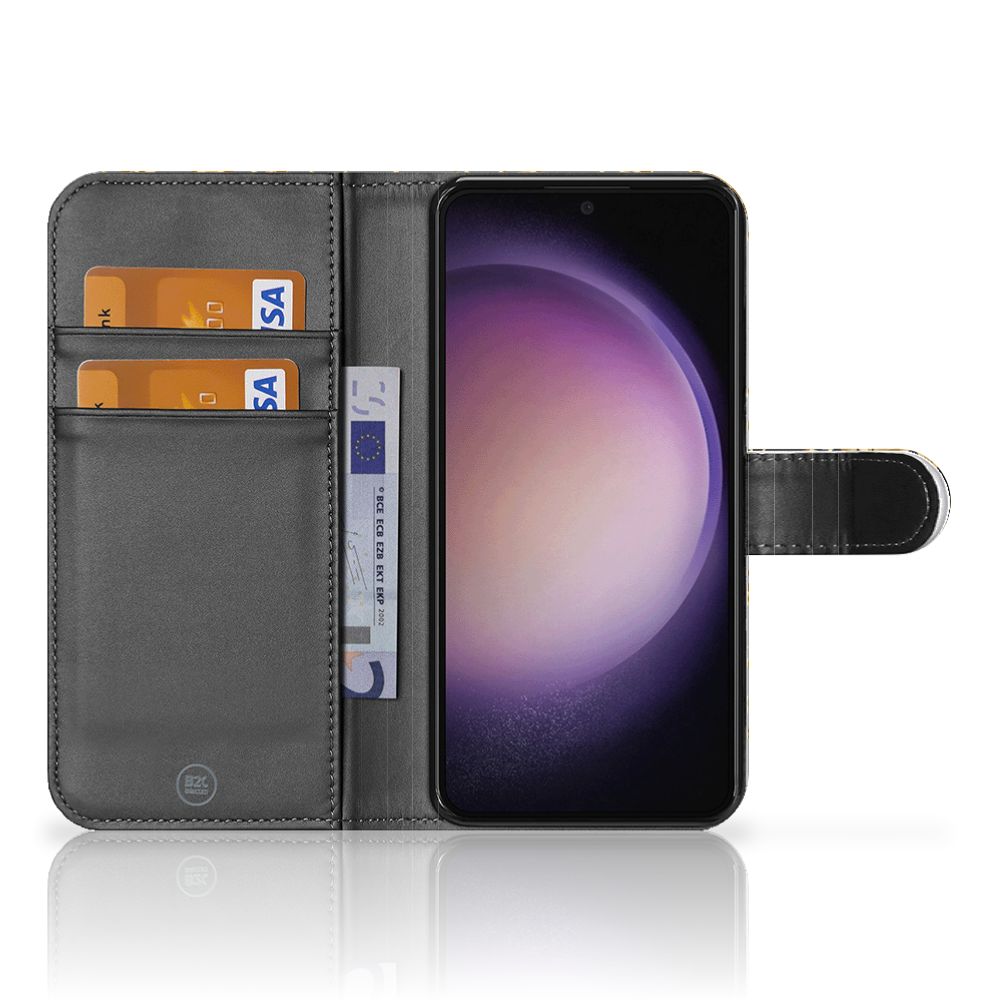 Samsung Galaxy S24 Plus Hoesje Gouden Bloemen wallet design voorzijde
