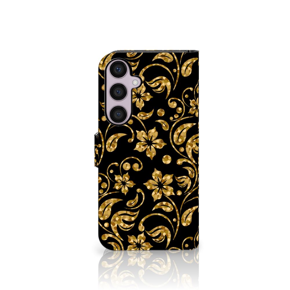 Samsung Galaxy S24 Plus Hoesje Gouden Bloemen telefoonhoesje gouden bloemen achteraanzicht