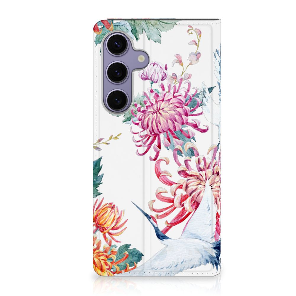 Samsung Galaxy S24 Plus Hoesje maken Bird Flowers bloemen ooievaar design