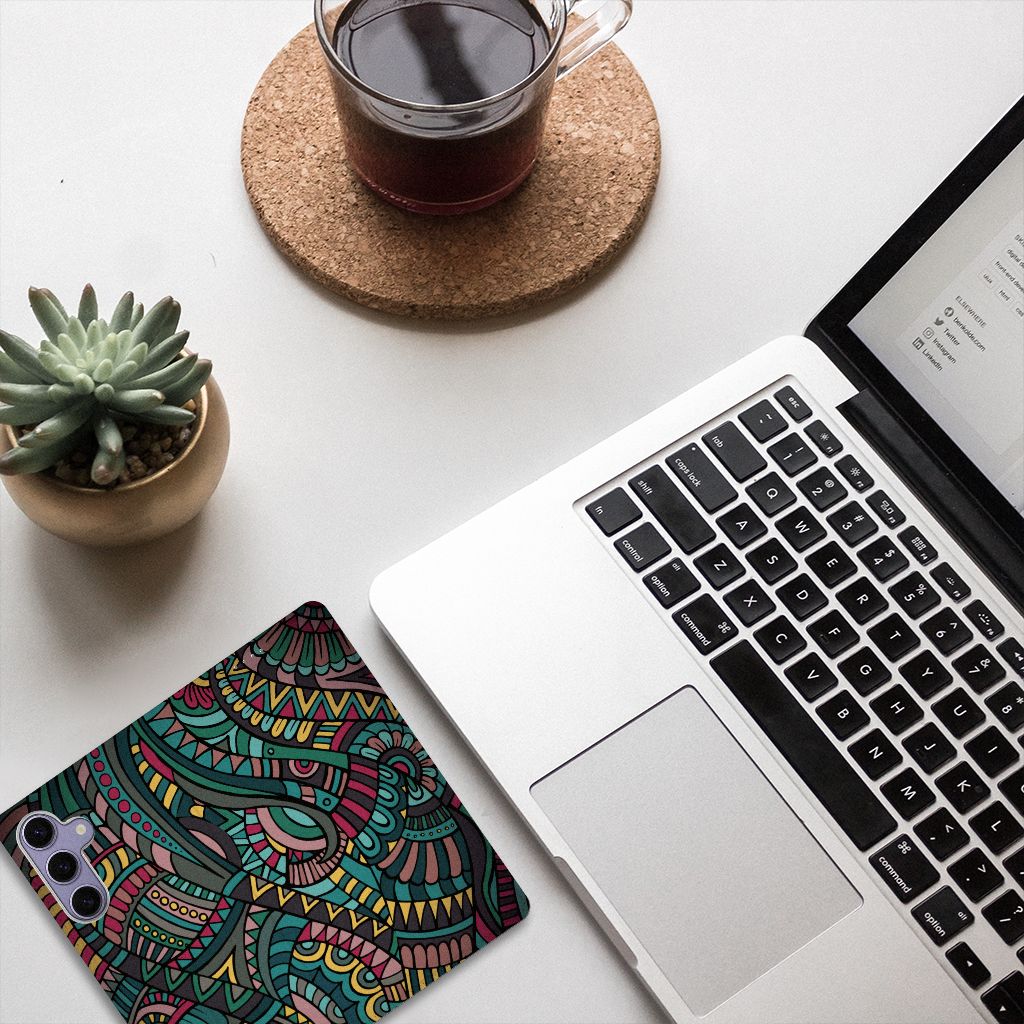 Samsung Galaxy S24 Plus Hoesje met Magneet Aztec design kleur retro aanzicht